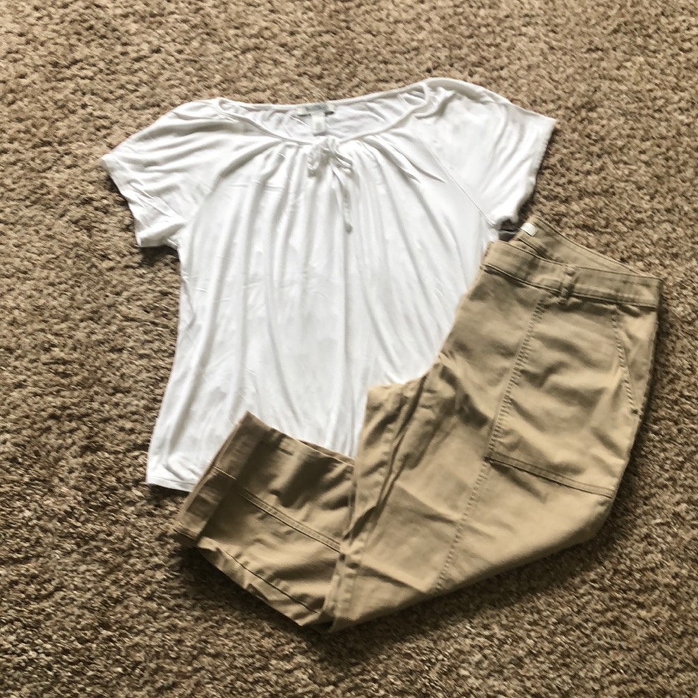 Bundled WHBM outfit white top khaki capri